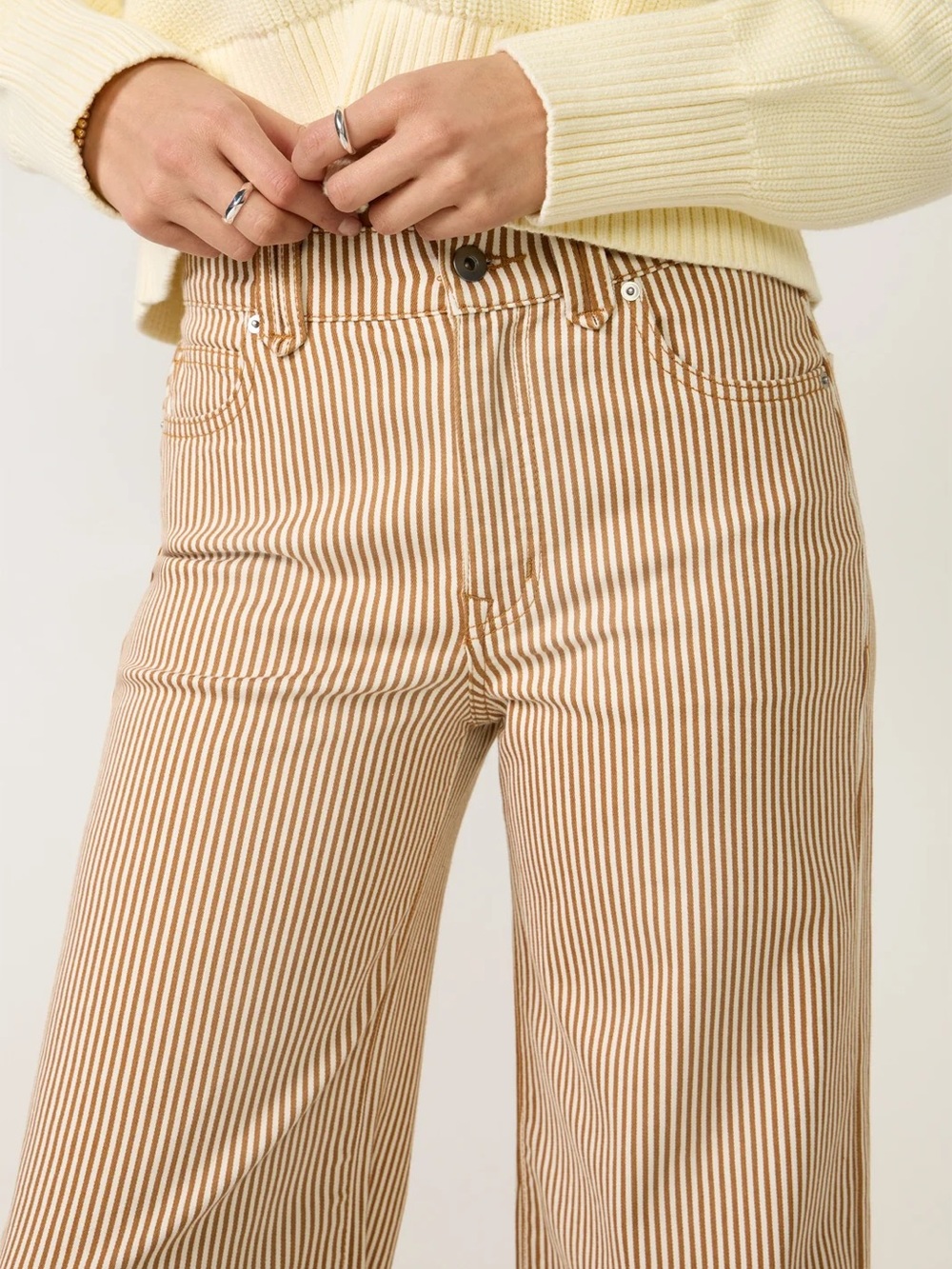 Evereve Joelle Brown & White Striped Wide-Leg Pant Jeans